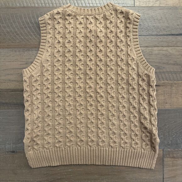 Nicole Miller Cable Knit Sweater Vest Sz L Tan Camel Preppy Academia Old Money - Picture 8 of 8